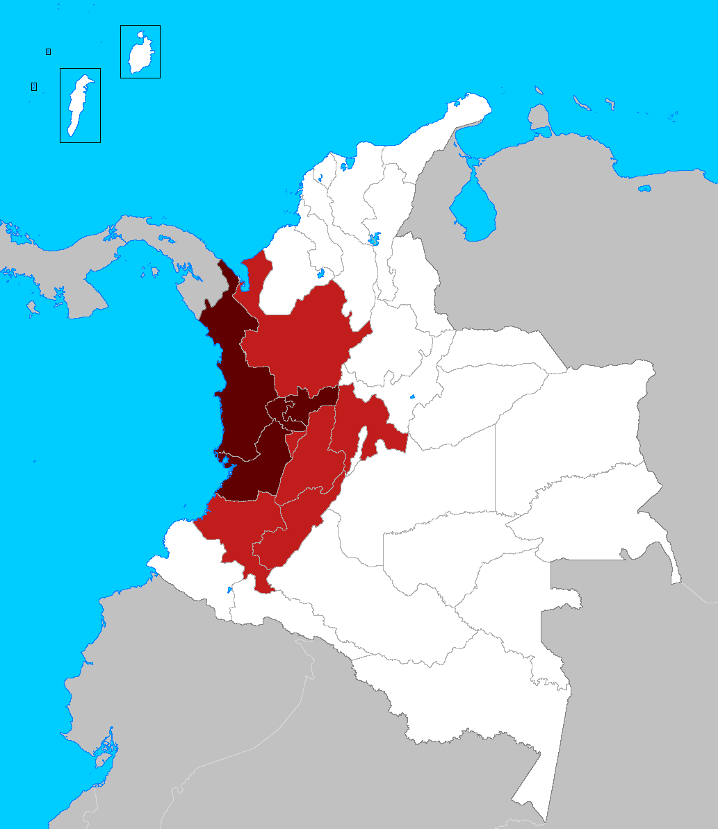 Mapa de Colombia con los departamentos afectados por el terremoto de agosto de 2026 resaltados